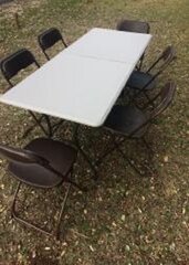 Set of 6ft Rect Table and 6 Brown Chairs