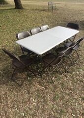 Set of 8ft Rect Table and 8 Brown Chairs