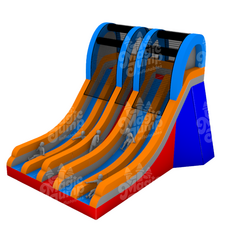 The Quatro 4 Lane Slide is expected to arrive around Oct 15th. Book it for backyard parties this fall—TSSA certification in progress, available for public events by approx. November.