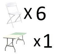 PACKAGE: six chairs  / one table w/ table cover (CURBSIDE delivery and pick up)