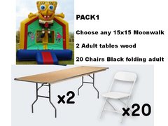 Bounce House with 2 Wood Tables + 20 Black Chairs (adult) Bounce House with 2 Wood Tables + 20 Black Chairs (adult)