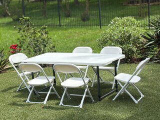 1-4ft Kids Table and 5 White Kids Chairs