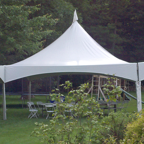 TENT PACKAGE  20' x 20'- 40 people ( 4-round tables, 2 six foot long tables & 40 chairs)