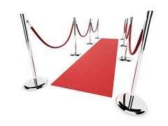 3x12 Ft Red Carpet Rental, 6 Stanchion and 4 Red Velvet Rope Package
