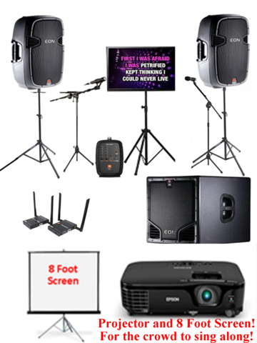 Ultimate Wireless Digital PC Karaoke Rental with DUAL Display, and Subwoofer and Wireless Mics Ultimate Wireless Digital PC Karaoke Rental with DUAL Display, and Subwoofer and Wireless Mics
