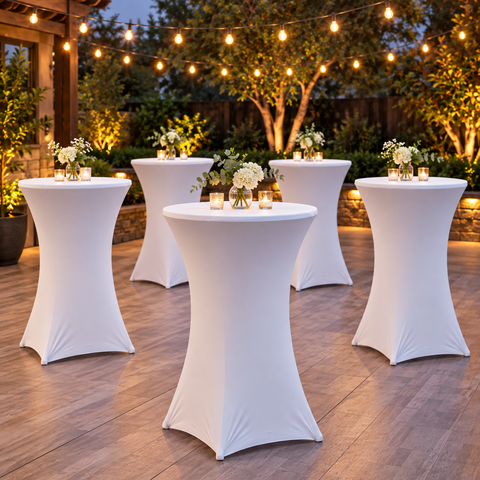 Cocktail Table Rental / White Spandex Tablecloth Cocktail Table Rental / White Spandex Tablecloth