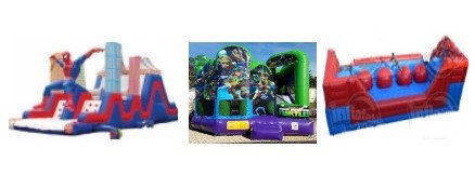1. Budget Party Package - 40ft Spiderman Obstacle Course, Teenage mutant ninja turtles slide/bounce combo, Wipeout, 2 generators 1. Budget Party Package - 40ft Spiderman Obstacle Course, Teenage mutant ninja turtles slide/bounce combo, Wipeout, 2 generators
