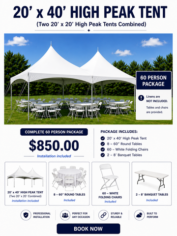 20 x 40 High Peak Tent – 60 Person Package 20 x 40 High Peak Tent – 60 Person Package
