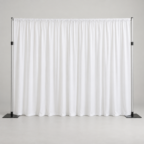 White Pipe and Drape Backdrop 8 ft Tall x 10 ft Wide White Pipe and Drape Backdrop 8 ft Tall x 10 ft Wide