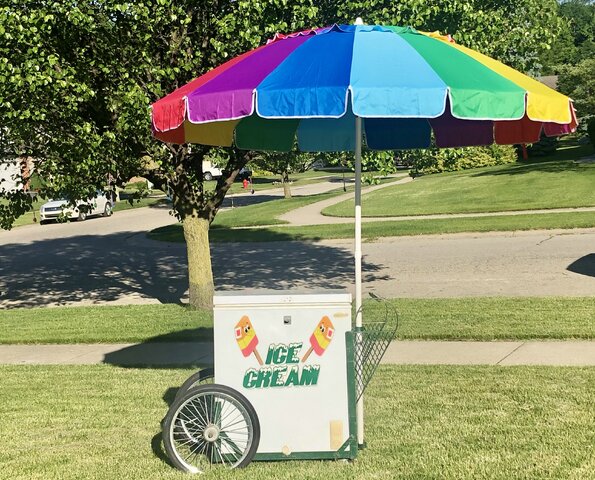 self checkout set and ice cream cart