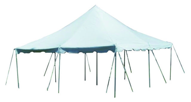 20x20 Pole Tent Package. 40 brown chairs and 4 tables