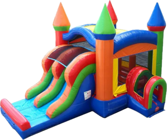 Rainbow Bounce House With Double Lane Slide Combo (Dry) Rainbow Bounce House With Double Lane Slide Combo (Dry)