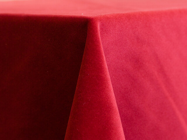 Red Velvet 132in Round Tablecloth 
Fits our 72in Round Table too the floor