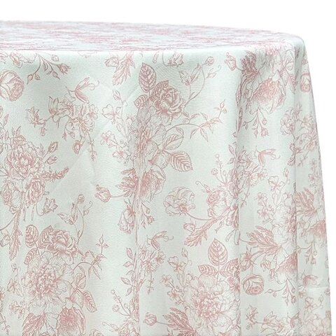 Linen - Dusty Rose French Toile 120in Round Tablecloth Linen - Dusty Rose French Toile 120in Round Tablecloth