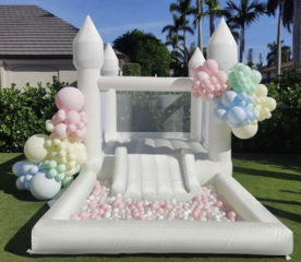 13' x 8' White Bounce House with Slide and Ball Pit
