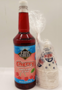 32 Oz Bottle- Cherry Snow Cone Syrup and 25 Snow Cone Cups