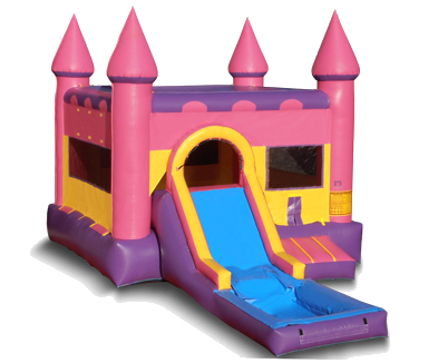 Pink Castle Bounce House with Slide and Pool Pink Castle Bounce House with Slide and Pool