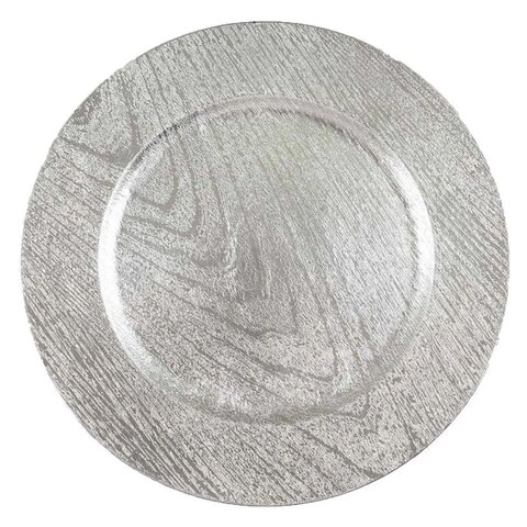 CHARGER PLATE ACRYLIC WOODGRAIN (SILVER)