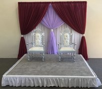 8'X8' STAGE SET WITH 3 LAYERS BACK DROP AND TWO THRONE CHAIRS 8'X8' STAGE SET WITH 3 LAYERS BACK DROP AND TWO THRONE CHAIRS
