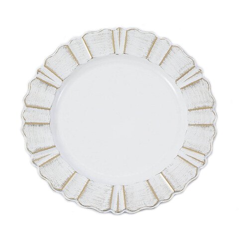 CHARGER PLATE ACRYLIC BRUSHED RIM (WHITE/GOLD)