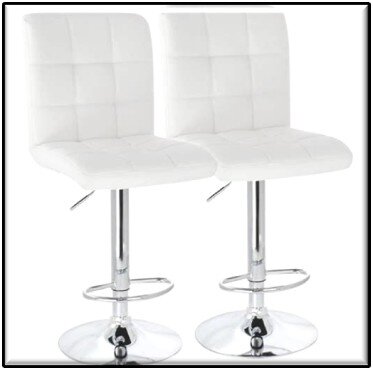 White Leather and Silver Adjustable Padded Barstool White Leather and Silver Adjustable Padded Barstool