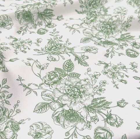 Sage French Toile 6 Foot Drape Table Linen Sage French Toile 6 Foot Drape Table Linen
