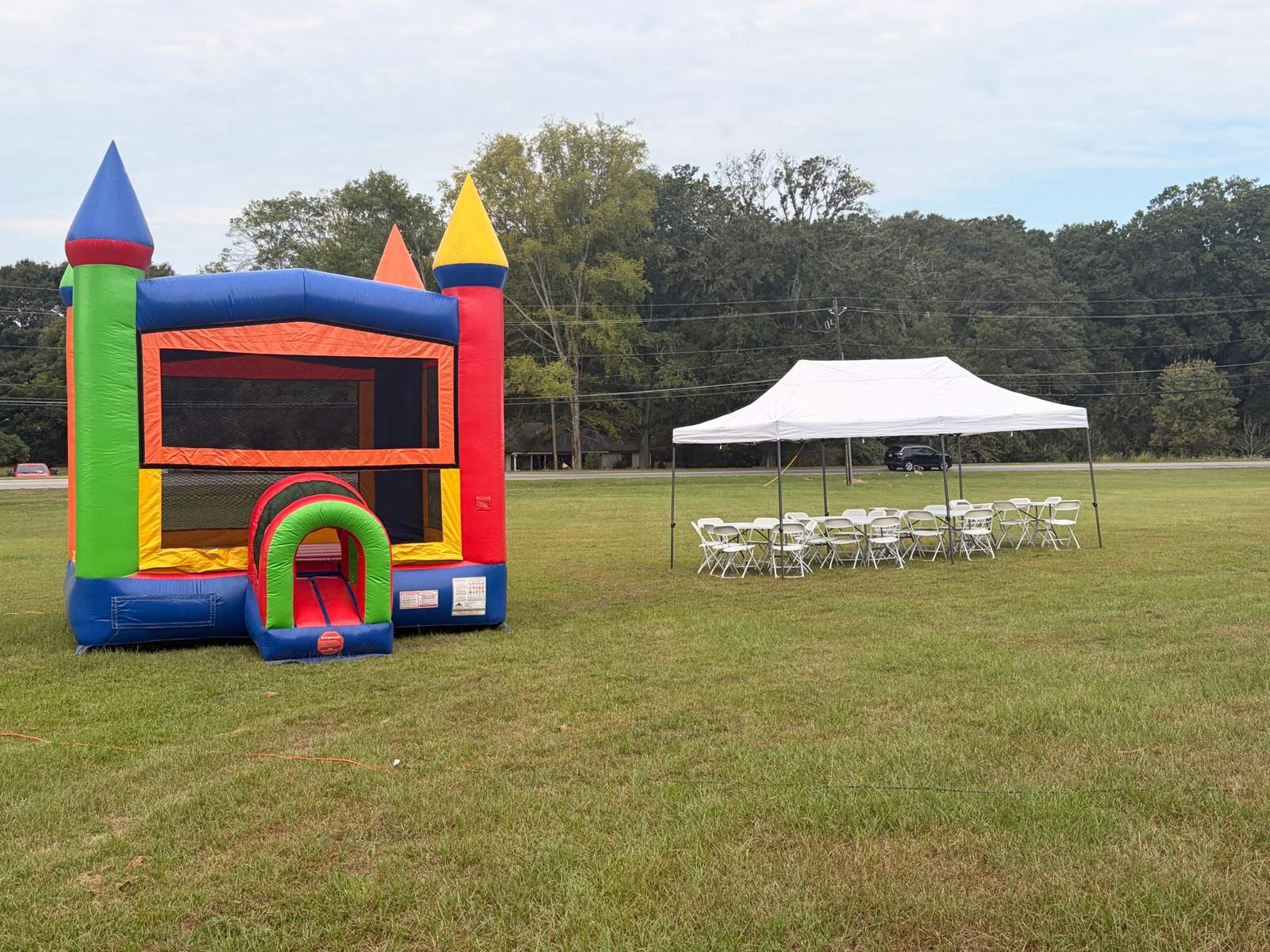 Bounce house and party tent set up in Loganville, GA