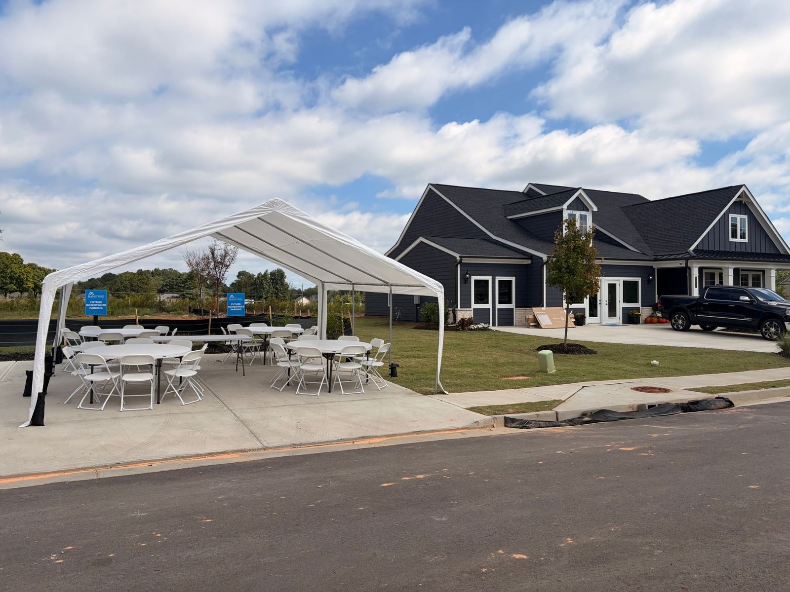 Event tent set up at a model home in Loganville, GA
