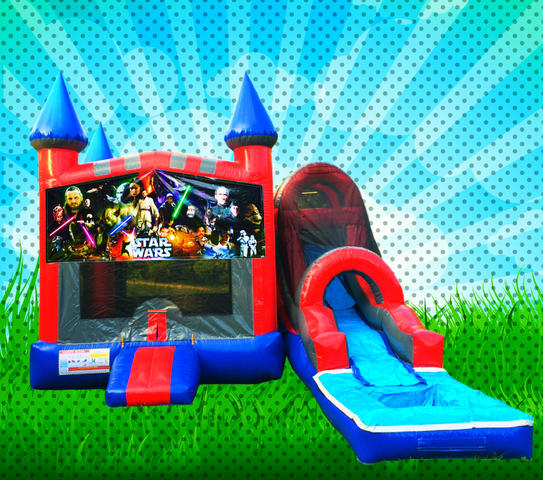WET CLASSIC SPACE WARS Red, Blue, Gray Colors Combo Bounce House 