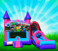 DRY MINECRAFT Pink, Purple, Light Blue Colors Combo Bounce House 