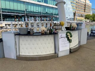 6ft White Diamond Tufted Curved Bar