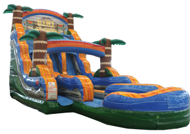 18' Tiki Plunge Dual Lane Waterslide w/ Inflated Pool 18' Tiki Plunge Dual Lane Waterslide w/ Inflated Pool