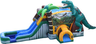 Jurassic Dual Lane Combo Bounce House Slide Combo Wet/Dry 3-in-1 w/ Basketball Hoop