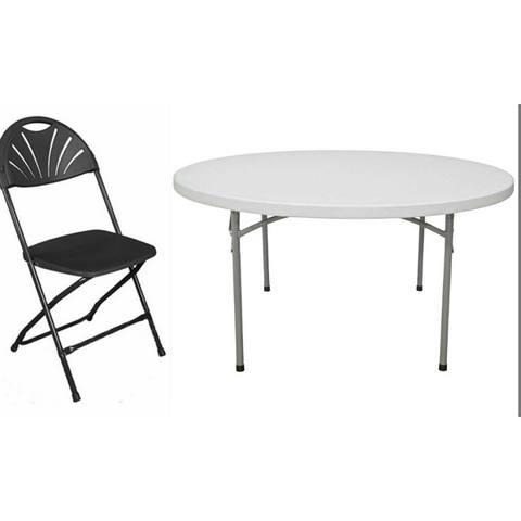 Set 60in Round Table and 8 Black Chairs Set 60in Round Table and 8 Black Chairs