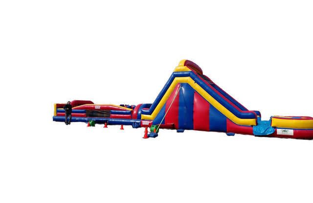 66ft Double Dash-N-Slide Obstacle Course w/ 18ft Dual Lane Slide and Pool 66ft Double Dash-N-Slide Obstacle Course w/ 18ft Dual Lane Slide and Pool