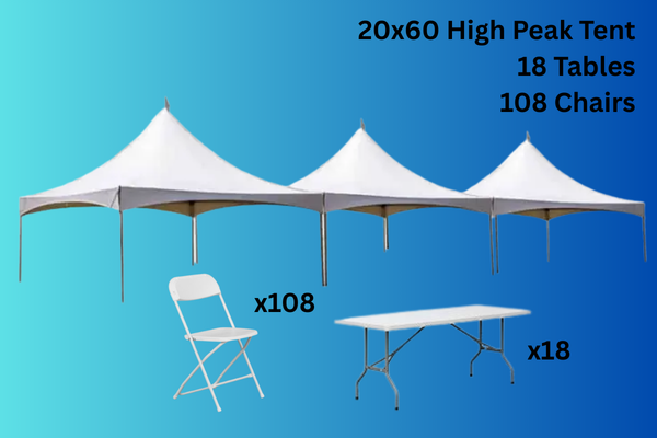 20x60 Party Tent Package with 18 Tables and 108 Chairs 20x60 Party Tent Package with 18 Tables and 108 Chairs