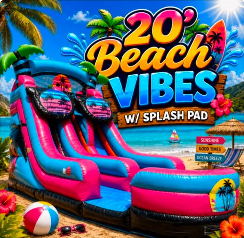 20ft Beach Vibes Dual-Lane Waterslide with Splash Pad 20ft Beach Vibes Dual-Lane Waterslide with Splash Pad