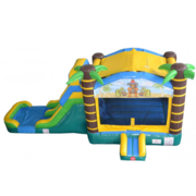 Tropical bounce house with double waterslide wet