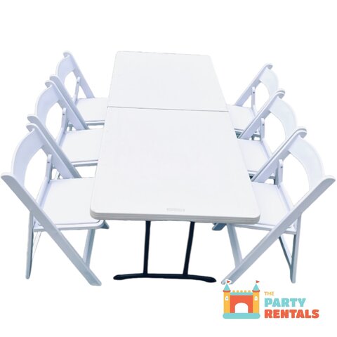 6' Rectangular Table Set with Resin Chairs 6' Rectangular Table Set with Resin Chairs