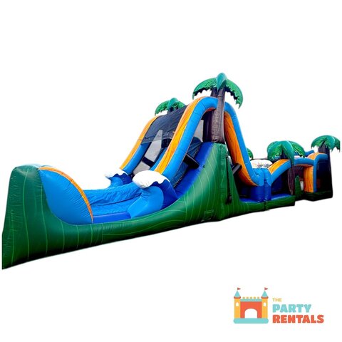 The 50' Tropical Obstacle Course with Water Slide The 50' Tropical Obstacle Course with Water Slide