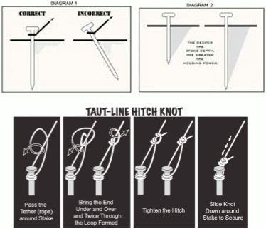Diagram explaining proper staking techniques contrasted with improper staking techniques.