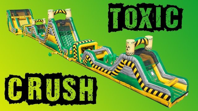 150 Ft Toxic Crush 4 Piece Obstacle Course With 22 Ft Rock Climb Slide (Requires 5 Blowers)