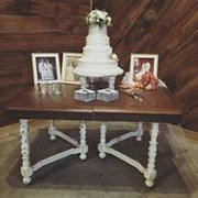 Wood Table with Distressed White Legs 