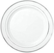 white dinner plate silver band