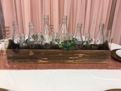 Long and low wooden box centerpieces