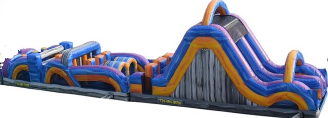66' Double Lane Cosmic Marble Radical Run Obstacle Course Inflatable  A/C  or B/C