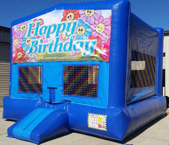 Happy Birthday Flowers Blue Funhouse    15ft x15ft