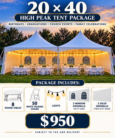 20 x 40 High Peak Tent Package (seats 50) 20 x 40 High Peak Tent Package (seats 50)
