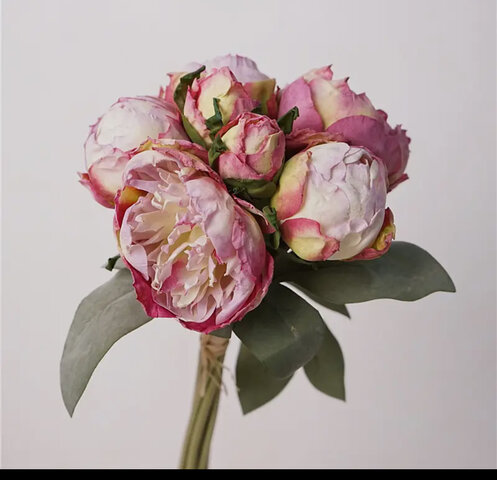 Silk Peony Floral Bouquet, Spring Peonies, 7 Stems | Purple Pink Silk Peony Floral Bouquet, Spring Peonies, 7 Stems | Purple Pink