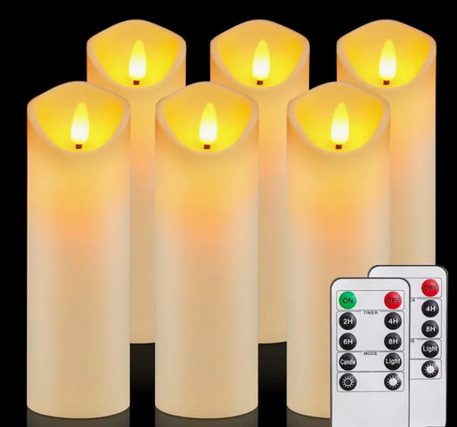 6pcs Realistic Flickering Flameless LED Candles with Timer and Remote Control - Dimmable Uplight, Battery Powered, Wax-Like Frosted Plastic, Ivory Color, Freestanding, Infrared Sensor Function 6pcs Realistic Flickering Flameless LED Candles with Timer and Remote Control - Dimmable Uplight, Battery Powered, Wax-Like Frosted Plastic, Ivory Color, Freestanding, Infrared Sensor Function